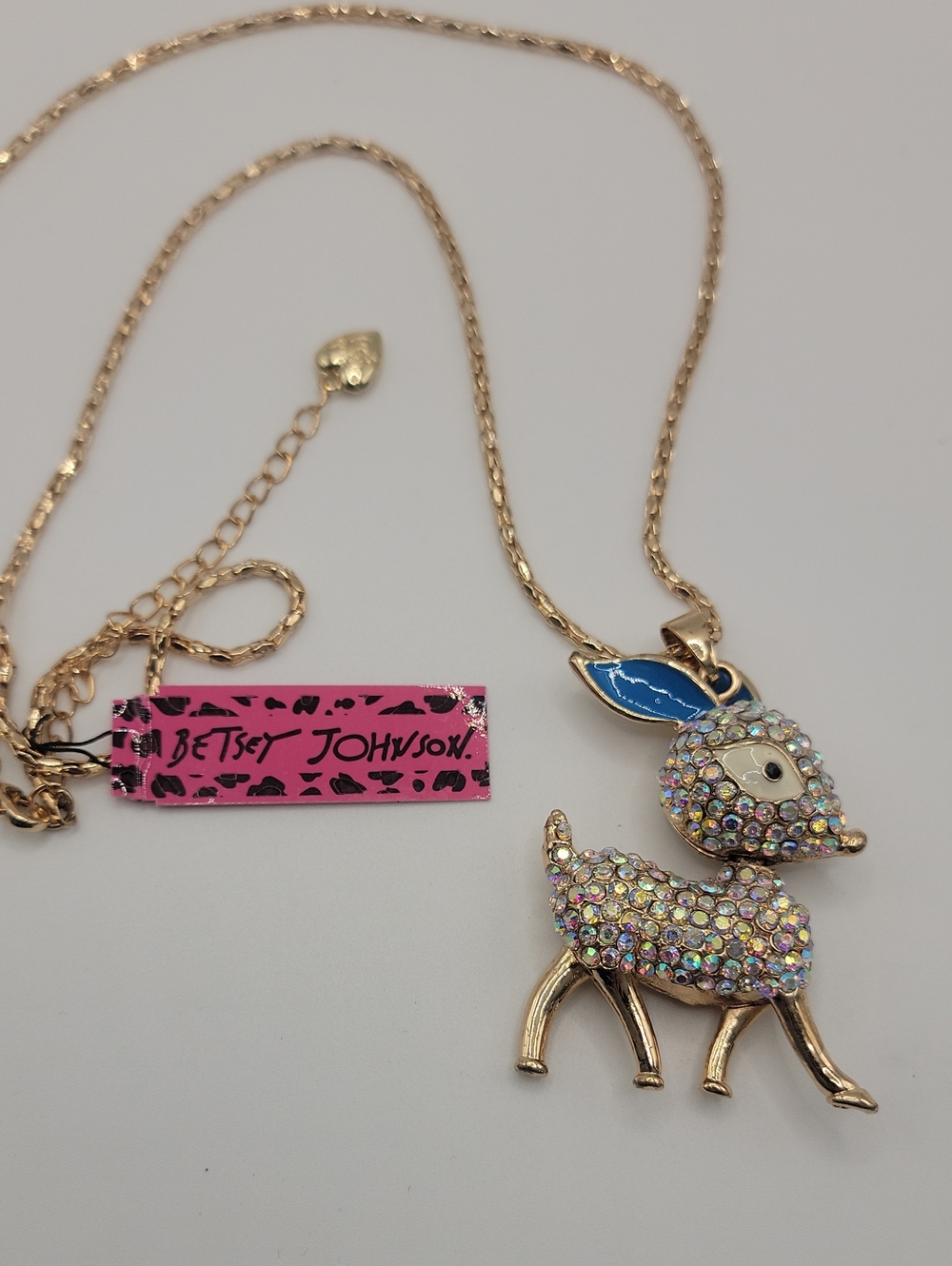 Betsey Johnson Gold-tone Multicolor Crystal Fawn Necklace 28" Chain